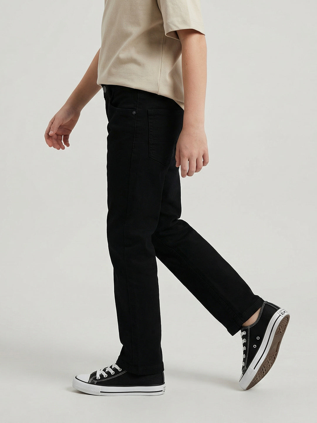 Boys Black Light Wash Straight Fit Denim