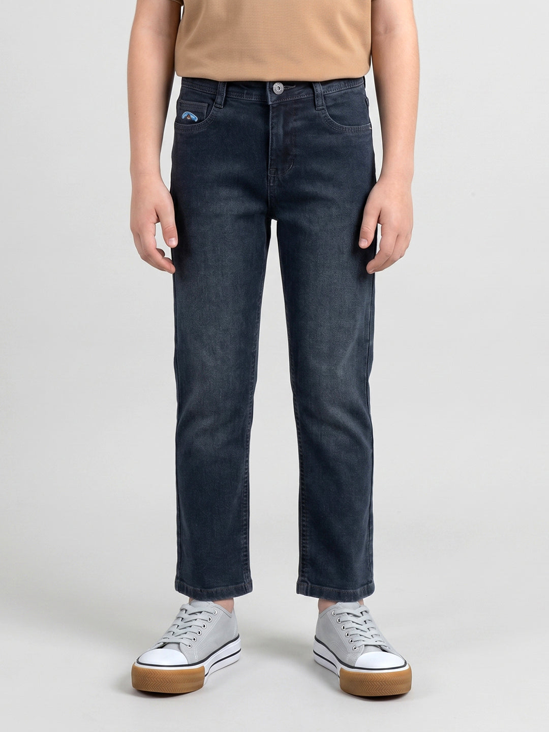 Boys Dark Blue Light Wash Straight Fit Denim