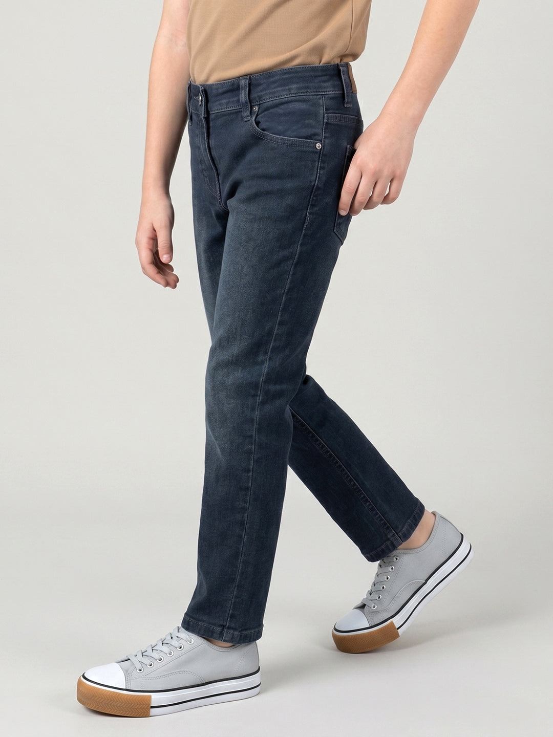 Boys Dark Blue Light Wash Straight Fit Denim