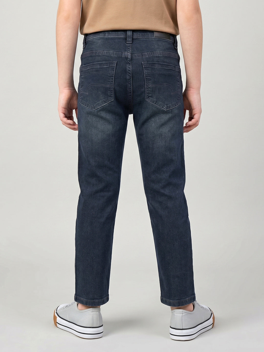 Boys Dark Blue Light Wash Straight Fit Denim