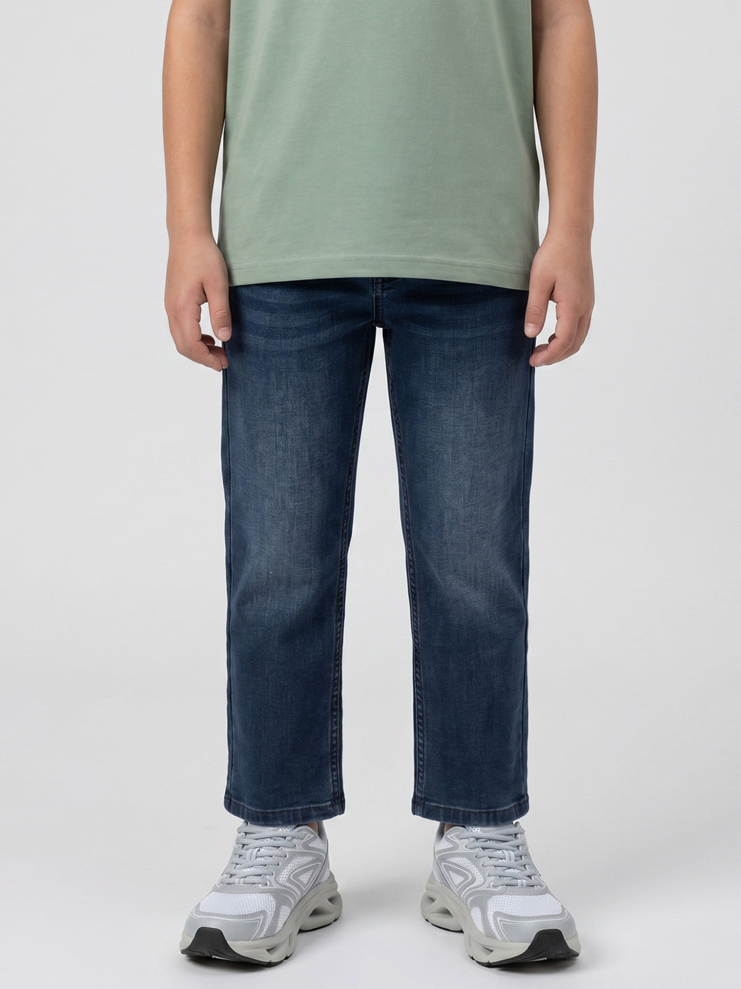 Boys Dark Blue Light Wash Straight Fit Denim