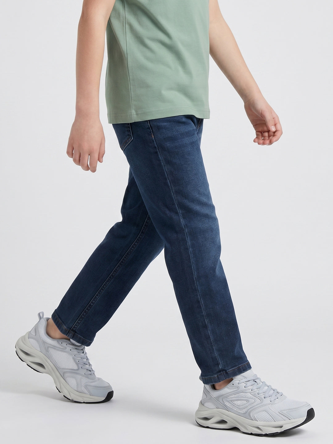 Boys Dark Blue Light Wash Straight Fit Denim
