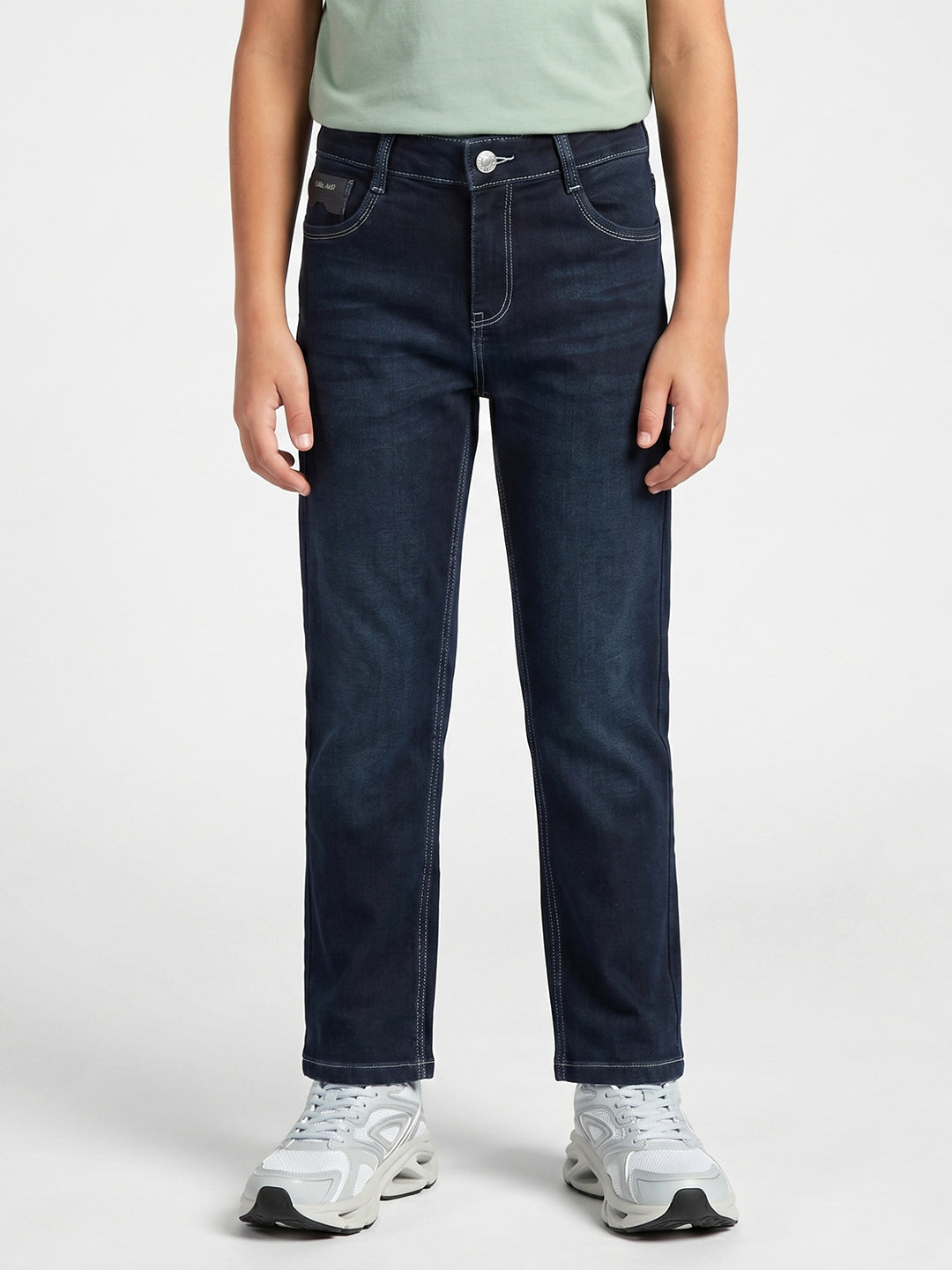 Boys Dark Blue Light Wash Straight Fit Denim