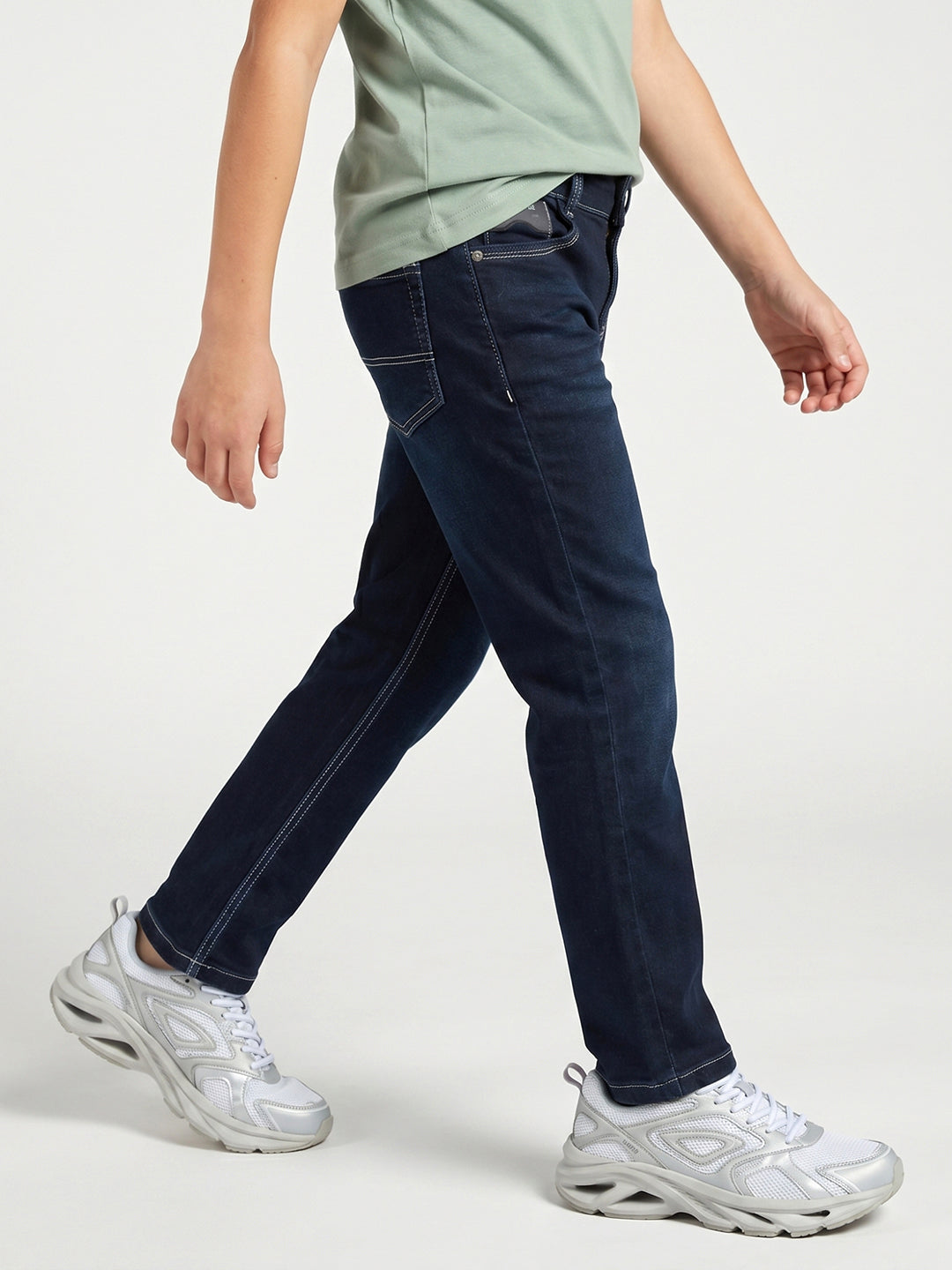 Boys Dark Blue Light Wash Straight Fit Denim
