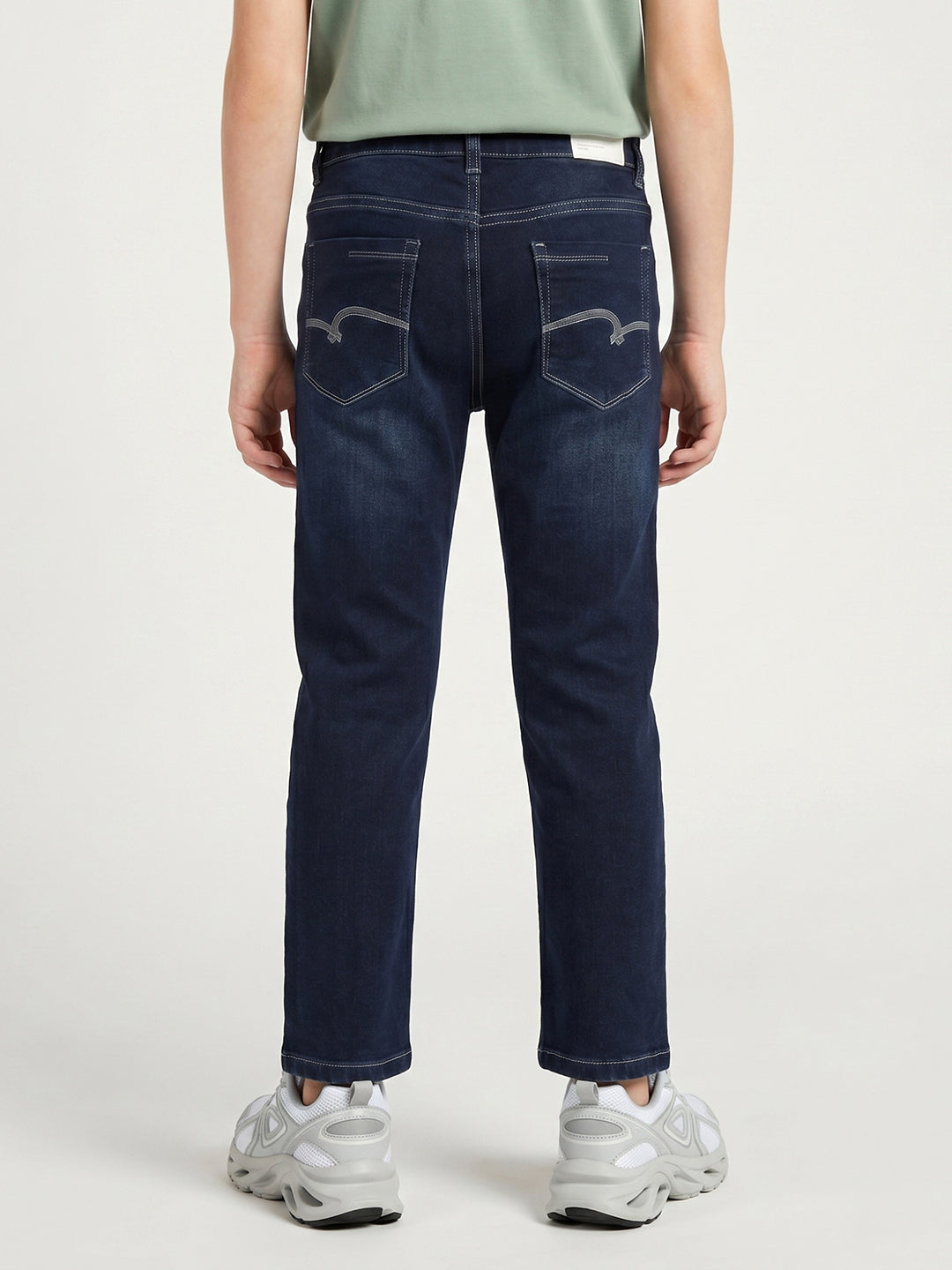 Boys Dark Blue Light Wash Straight Fit Denim