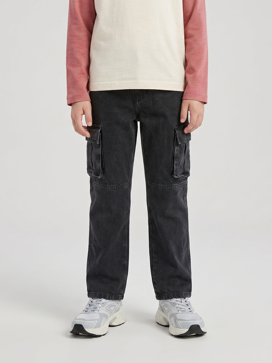 Boys Grey Light Wash Straight Fit Cargo
