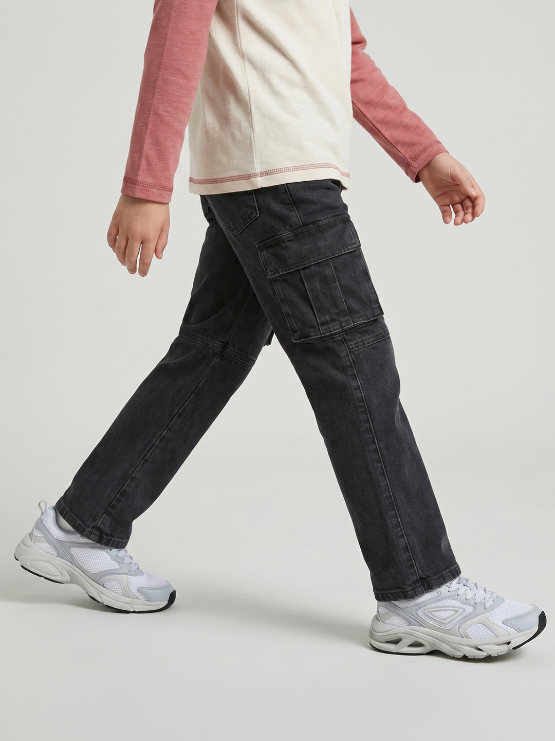 Boys Grey Light Wash Straight Fit Cargo
