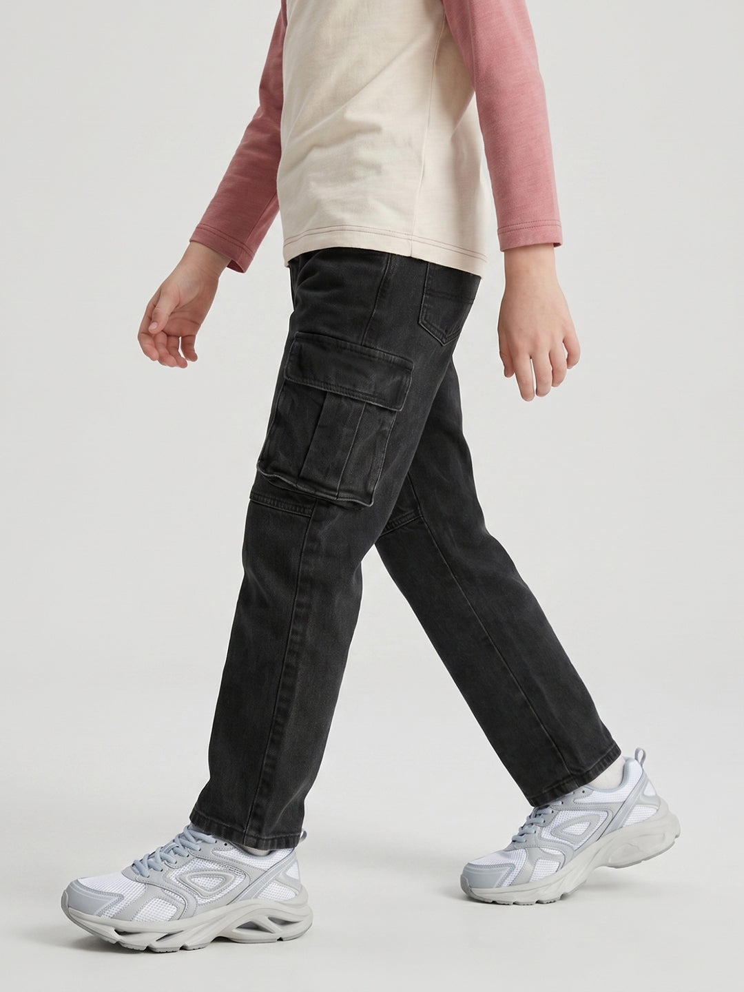 Boys Grey Light Wash Straight Fit Cargo