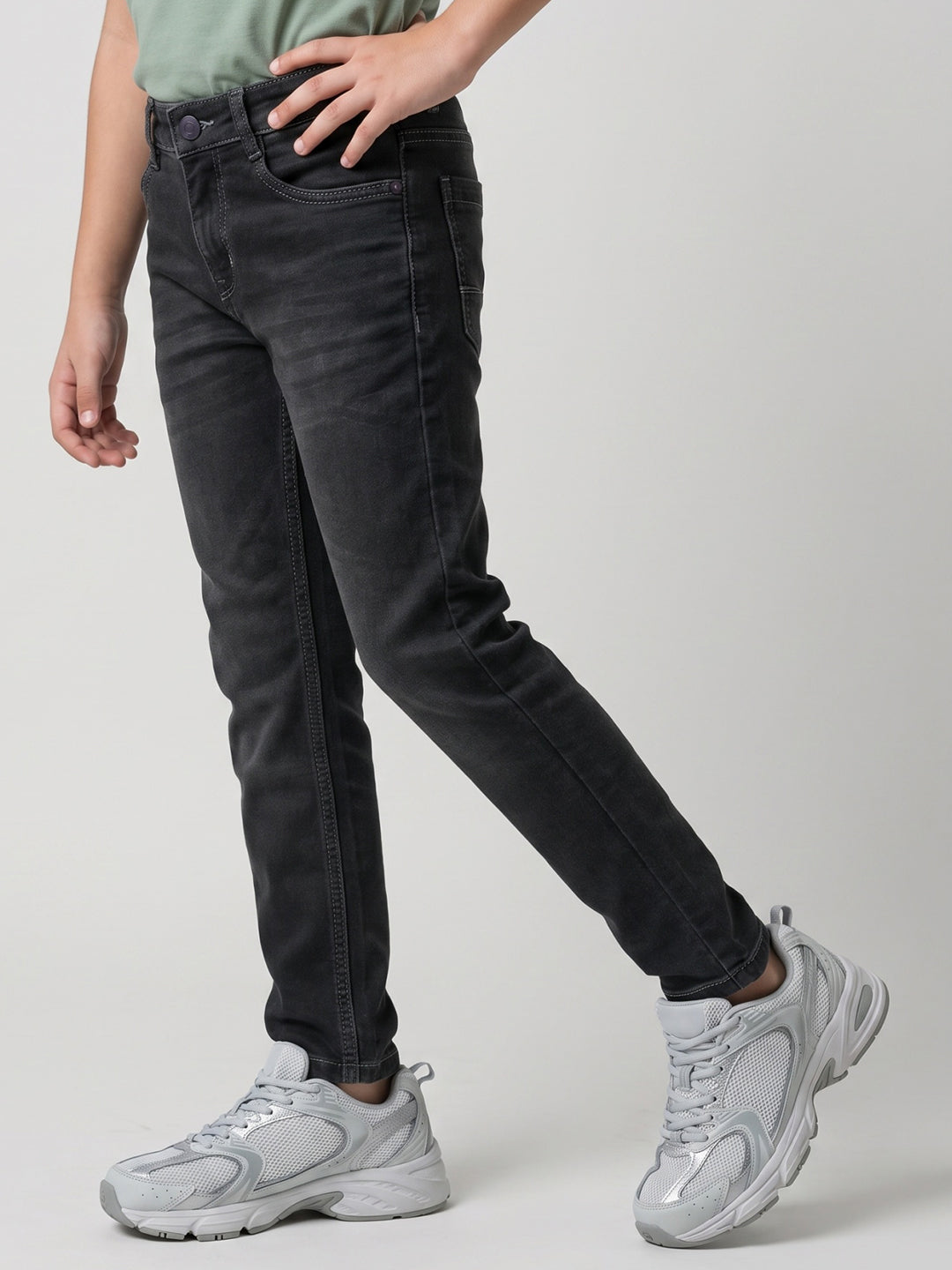 Boys Grey Light Wash Slim Fit Denim