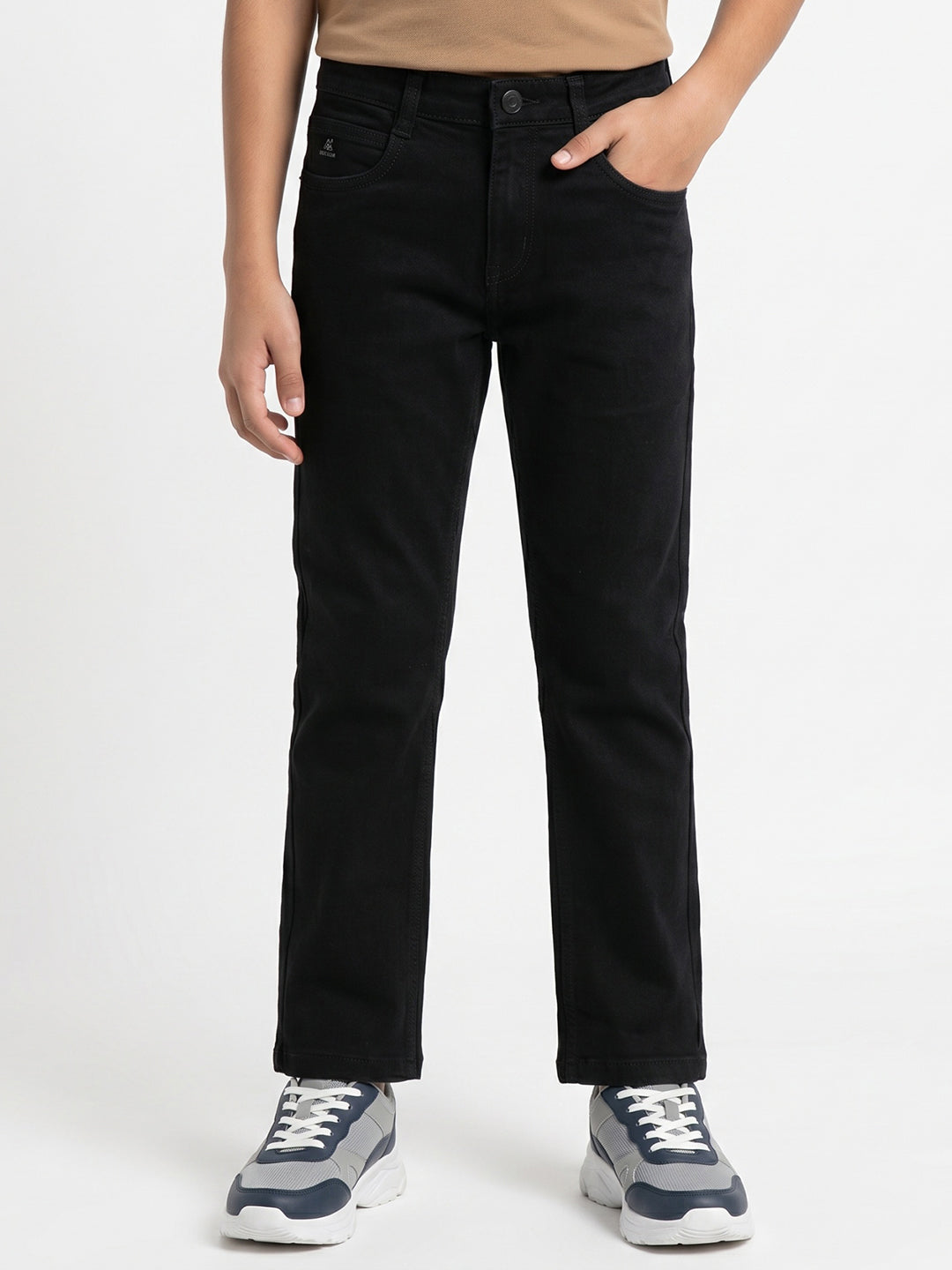 Boys Black Light Wash Straight Fit Denim