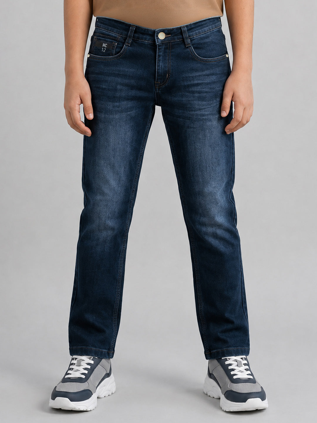 Boys Dark Blue Light Wash Straight Fit Denim