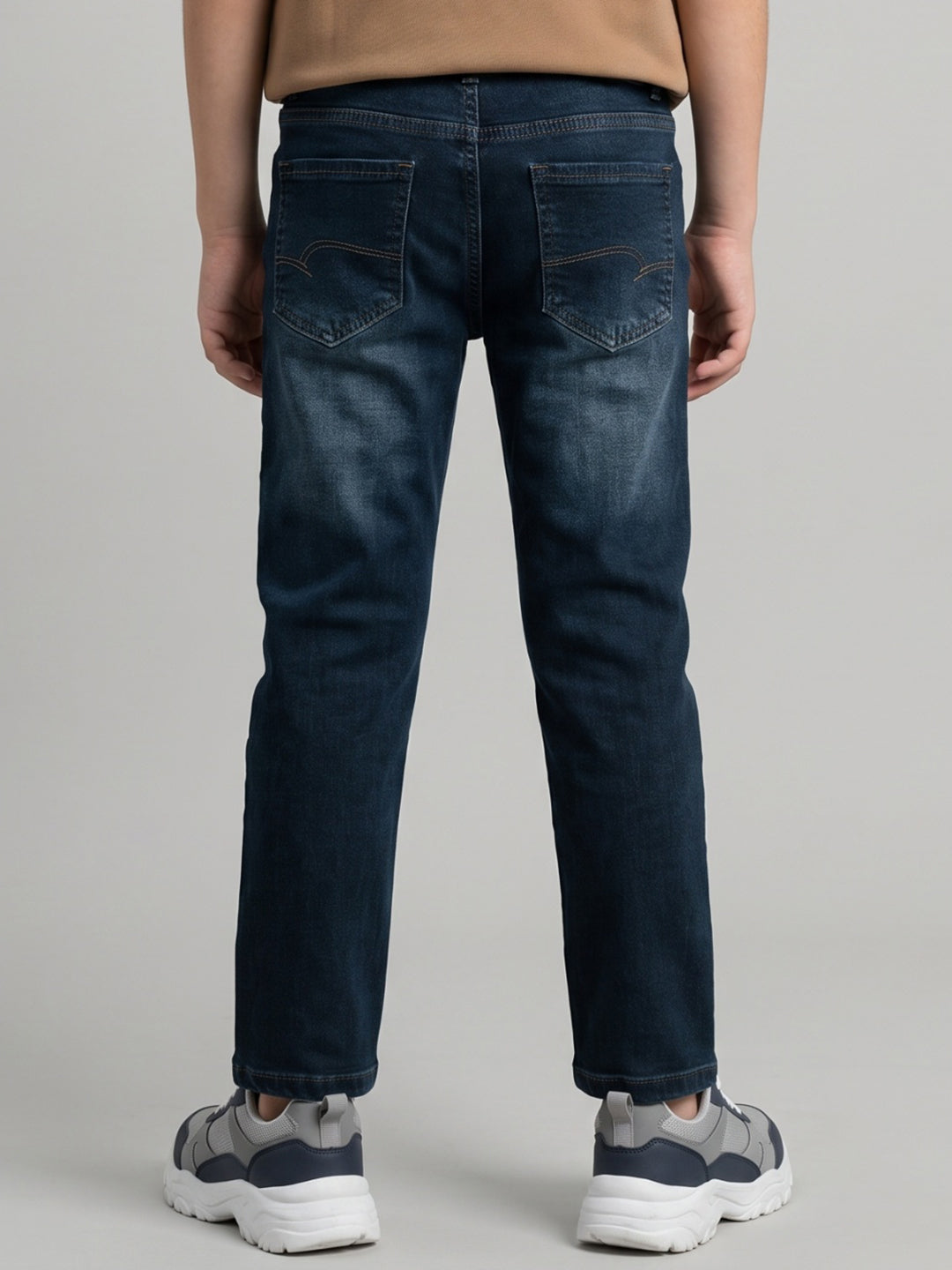 Boys Dark Blue Light Wash Straight Fit Denim