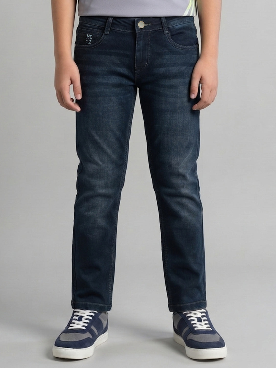 Boys Dark Blue Light Wash Slim Fit Denim