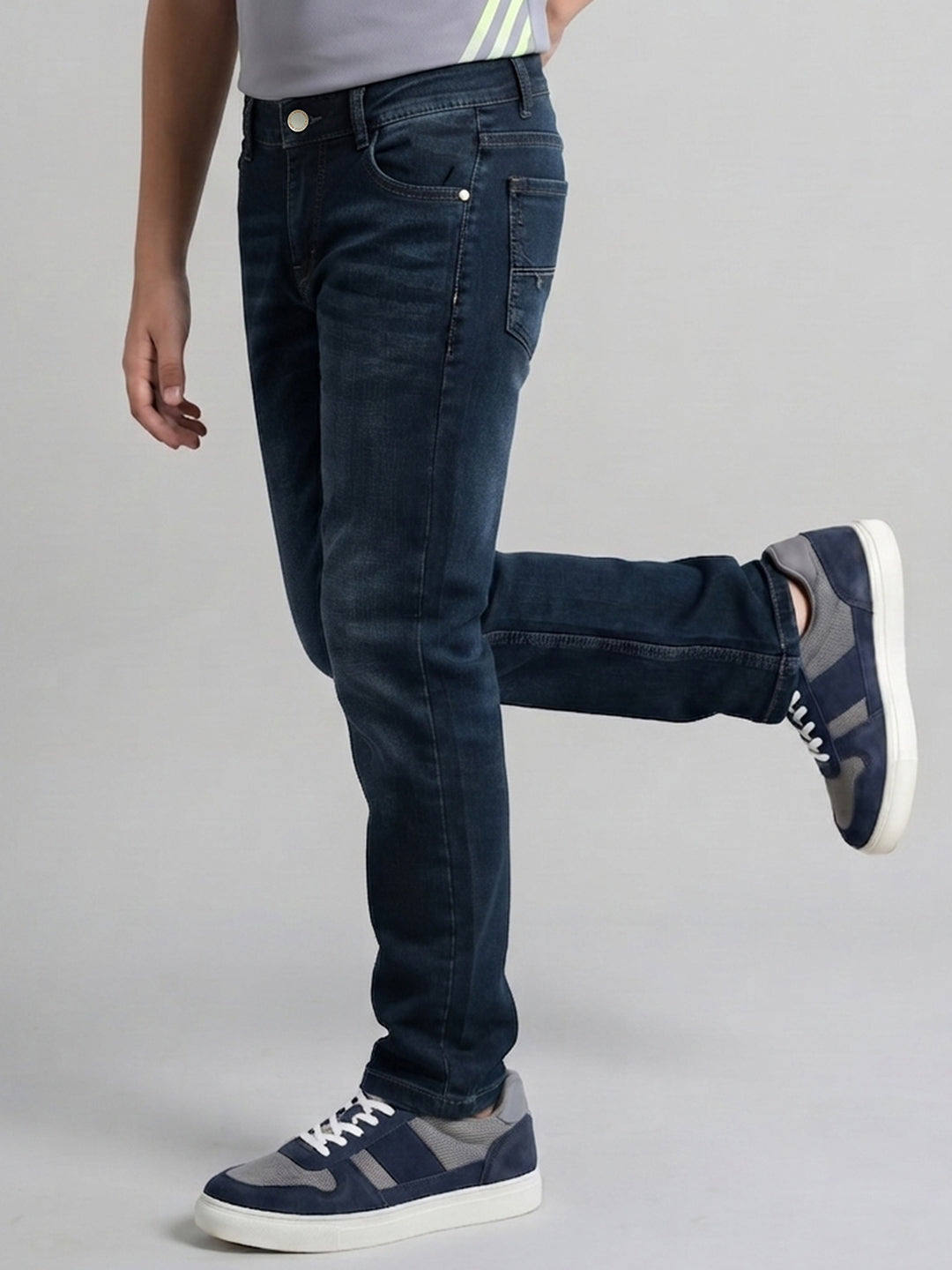 Boys Dark Blue Light Wash Slim Fit Denim