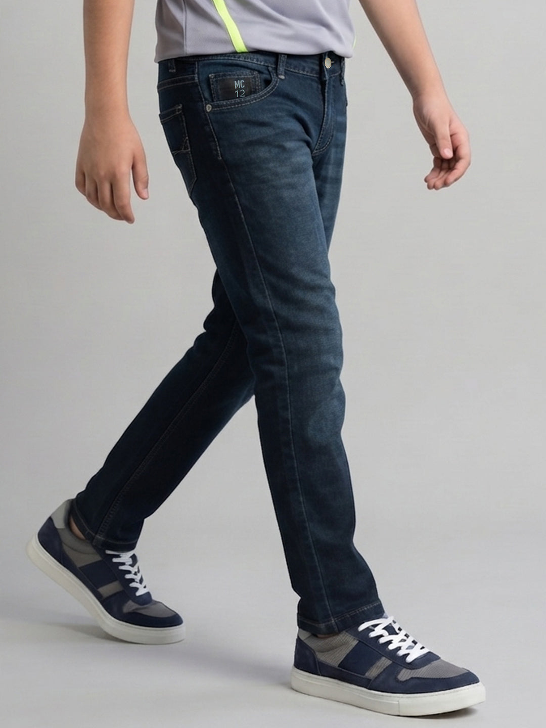 Boys Dark Blue Light Wash Slim Fit Denim