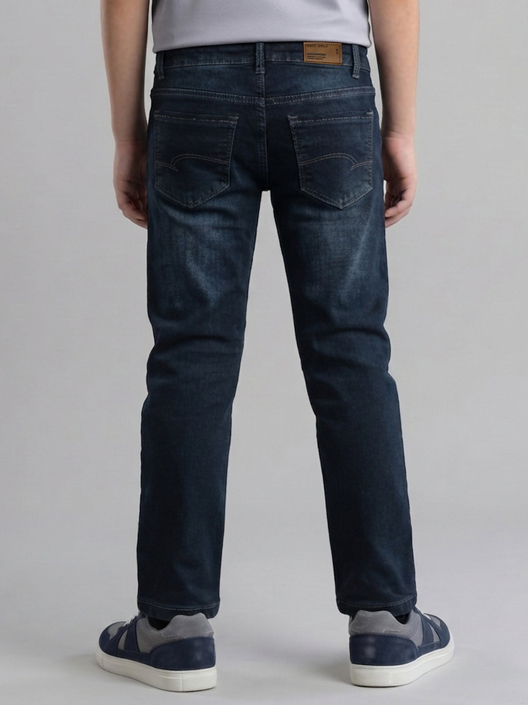 Boys Dark Blue Light Wash Slim Fit Denim