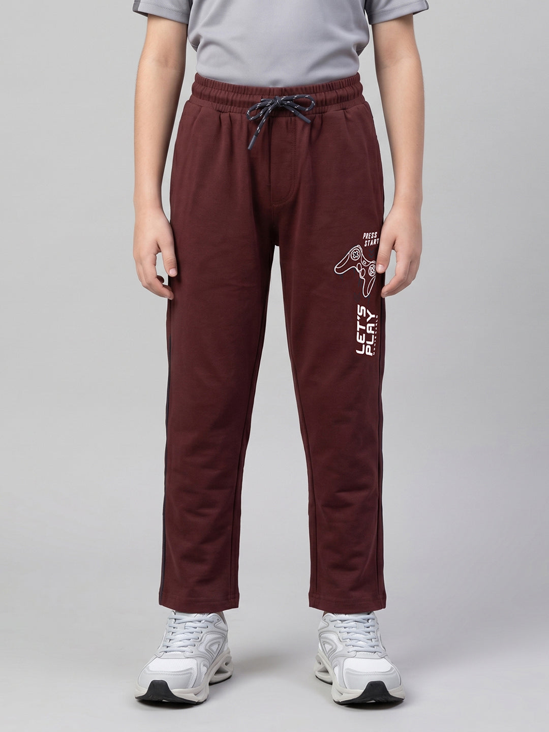 Boys Maroon Printed Regular Fit Lower