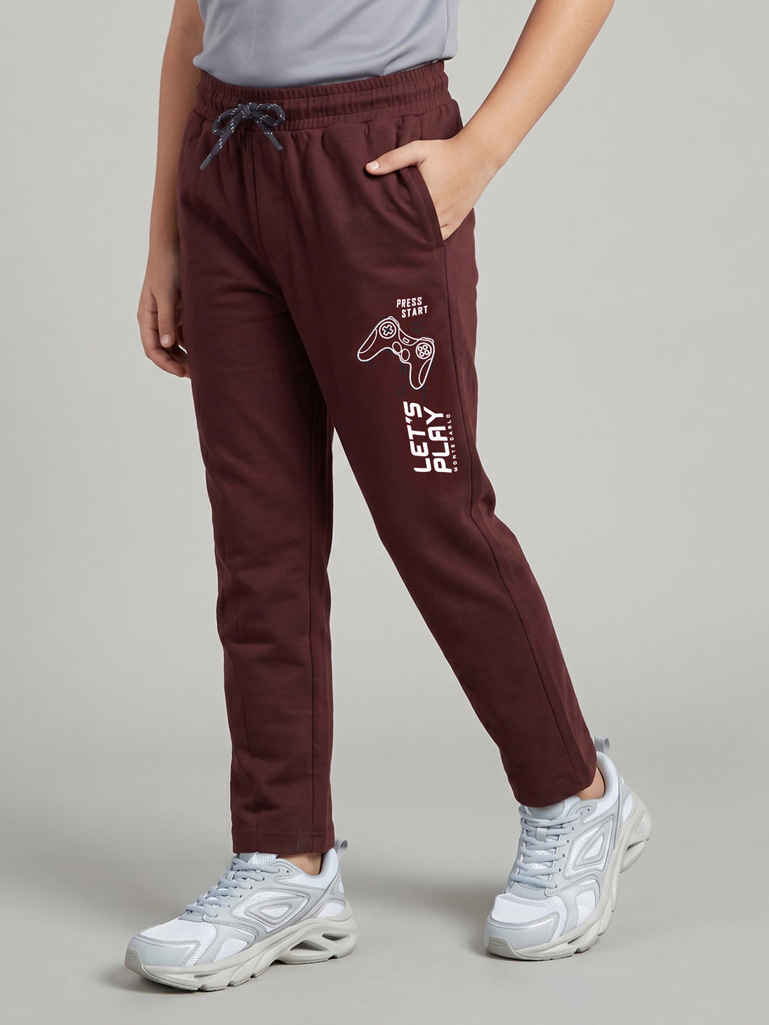 Boys Maroon Printed Regular Fit Lower