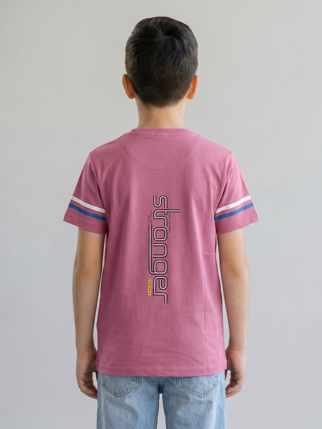 Boys Rose Red Printed Round Neck Half Sleeve T-Shirt