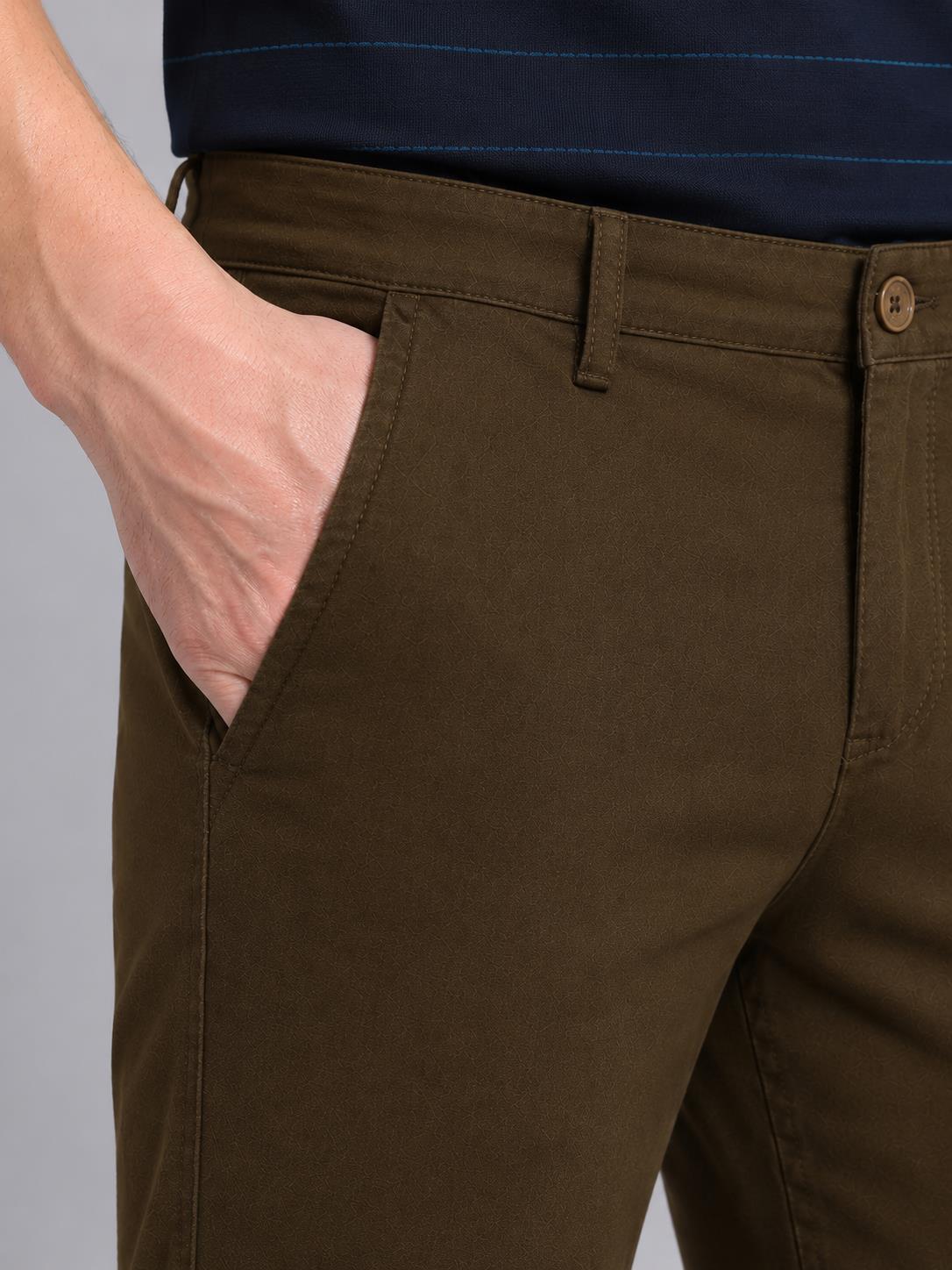 Men Brown Solid Regular Fit Trouser