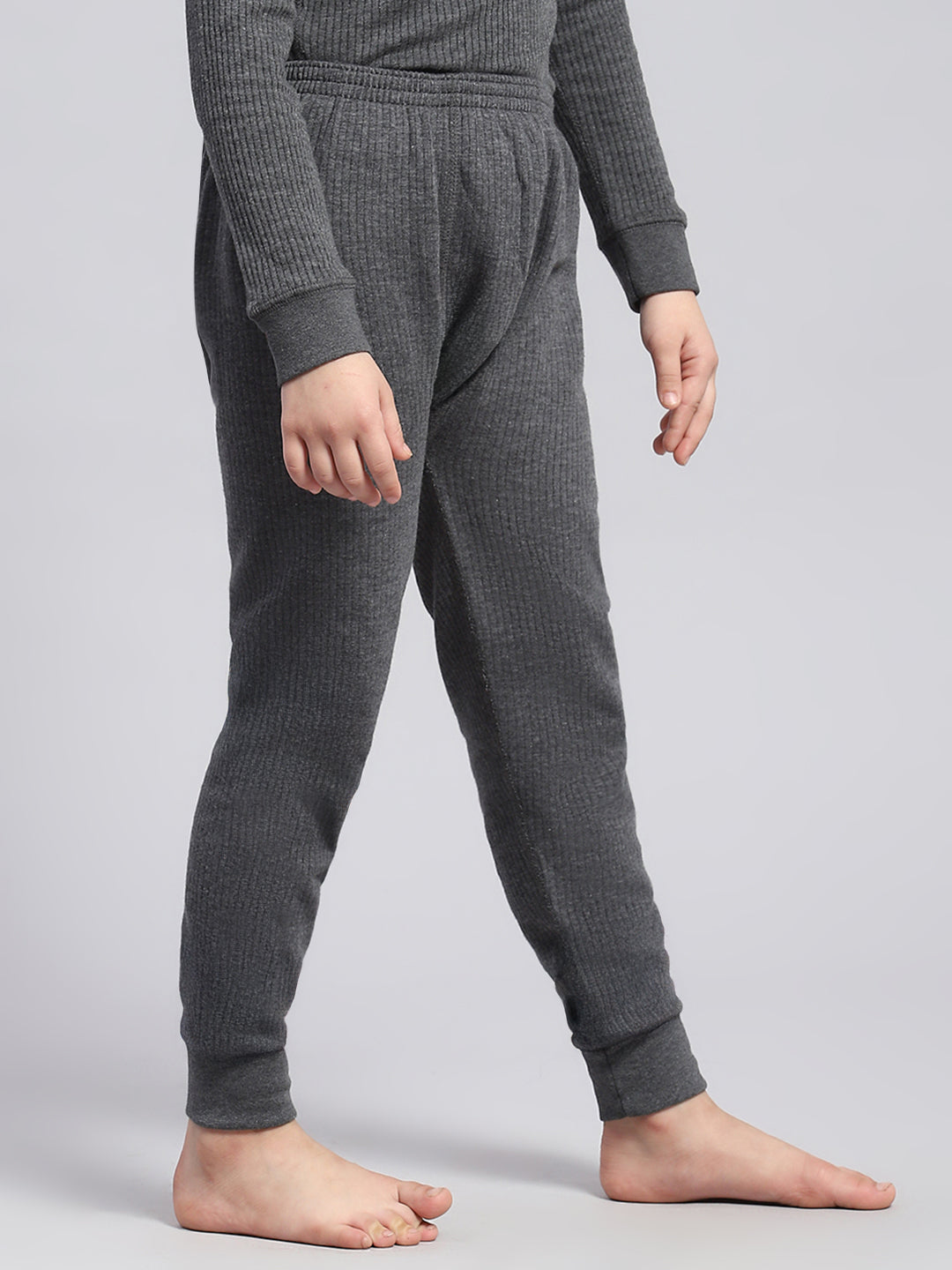Girls Grey Solid Thermal Lower