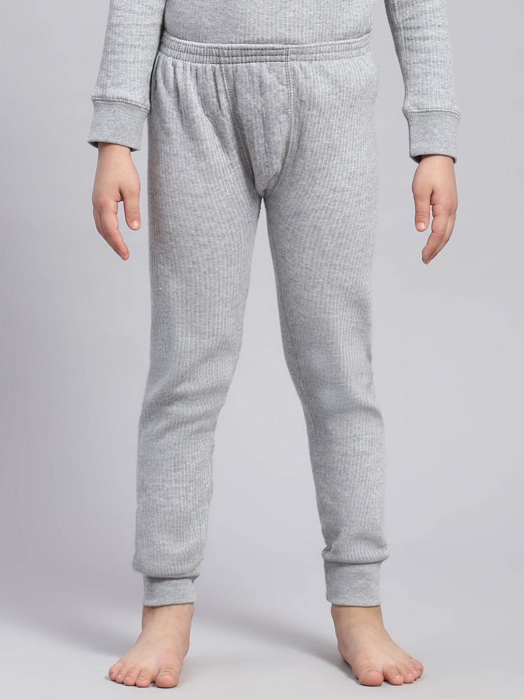 Girls Grey Solid Thermal Lower