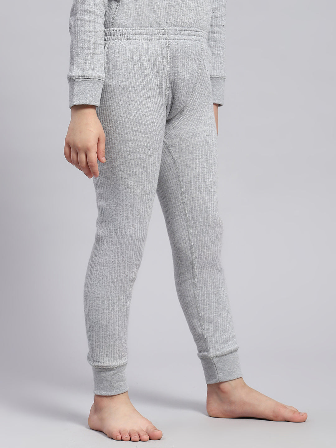 Girls Grey Solid Thermal Lower
