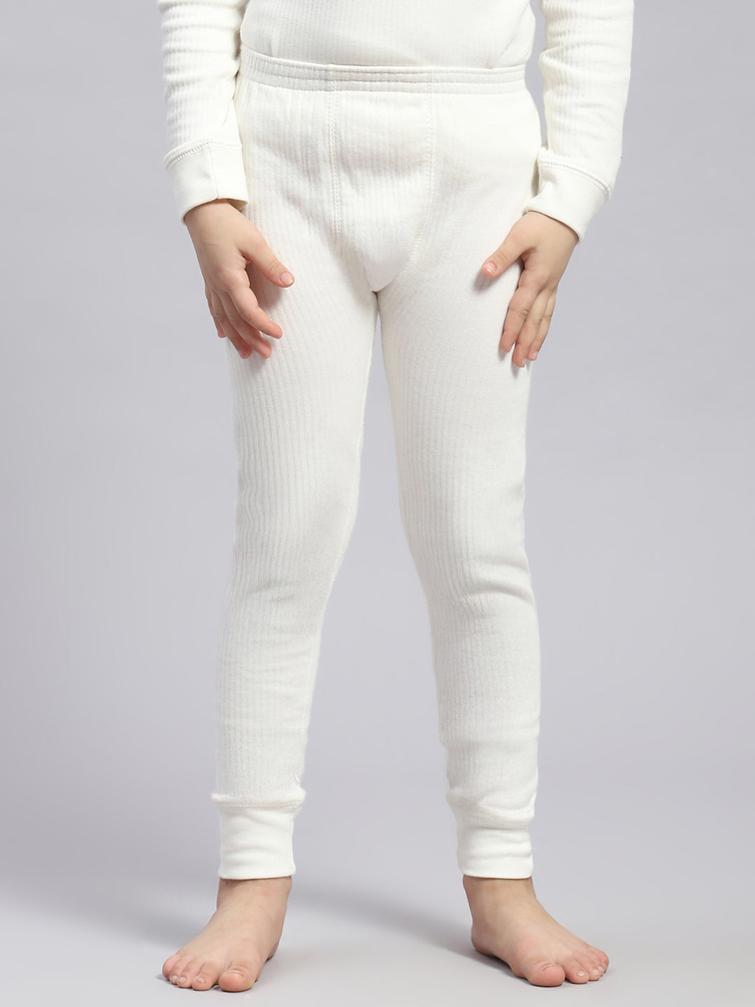 Girls White Solid Thermal Lower