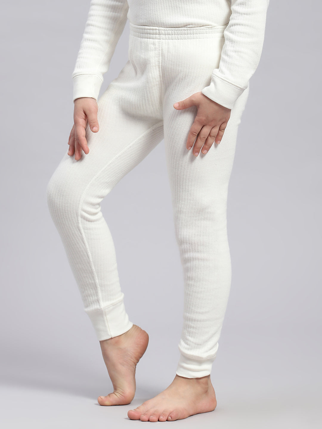 Kids-Unisex White Solid Thermal Lower