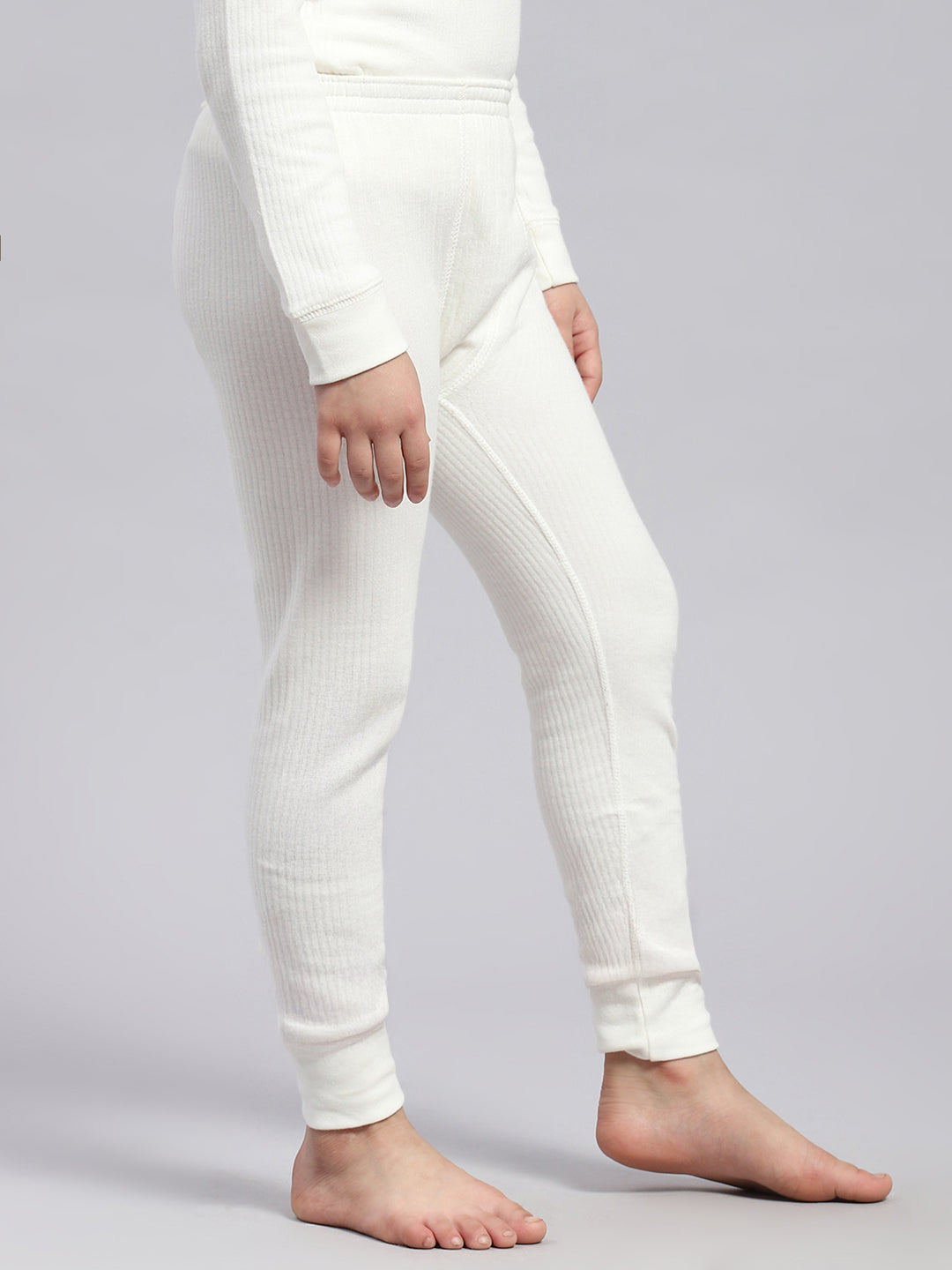 Kids-Unisex White Solid Thermal Lower