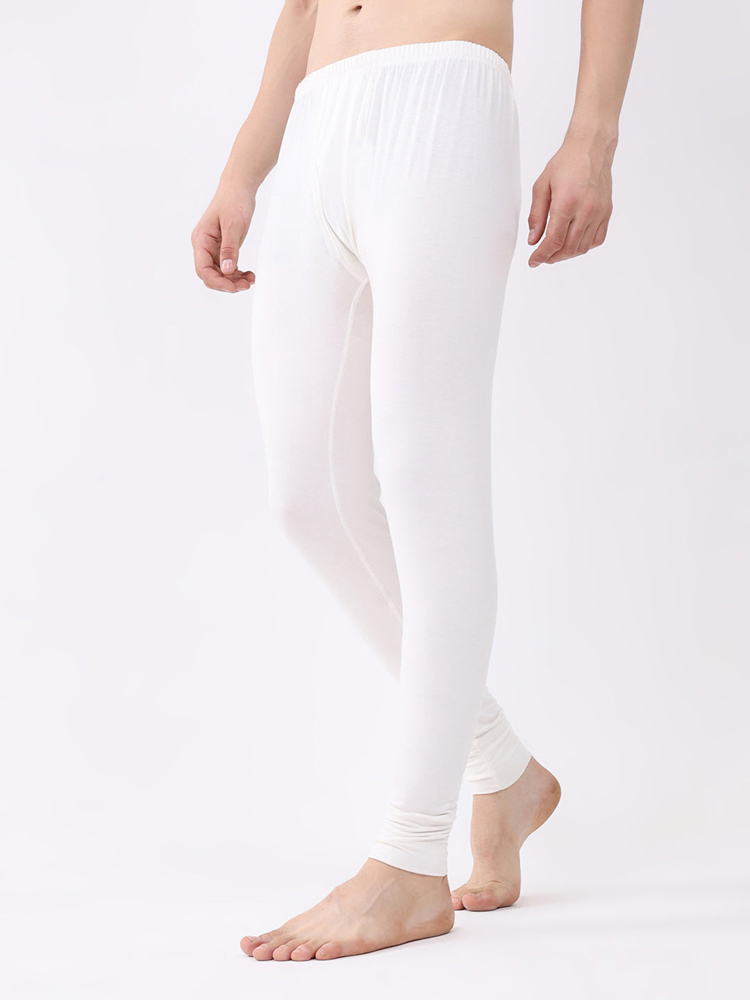 Men White Solid Thermal Lower