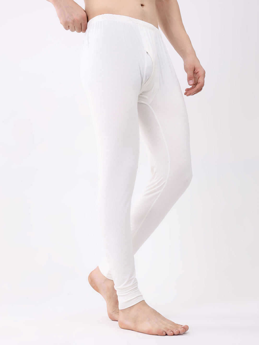 Men White Solid Thermal Lower