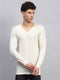 Men Cream Solid V Neck Full Sleeve Thermal Vest