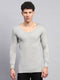 Men Grey Solid Round Neck Full Sleeve Thermal Vest