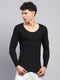 Men Black Solid Round Neck Full Sleeve Thermal Vest