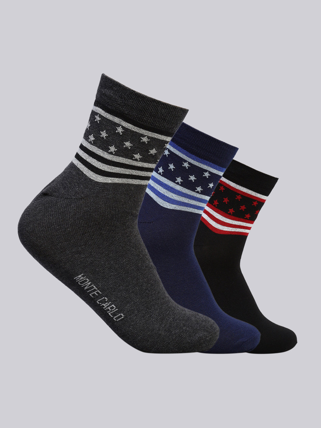 Men Cotton Blend Self Design Crew Length Socks (Pack of 3)