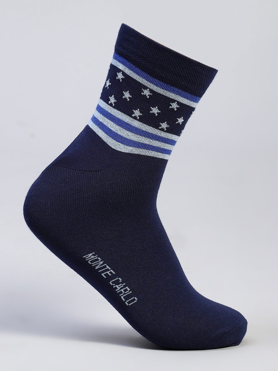 Men Cotton Blend Self Design Crew Length Socks (Pack of 3)