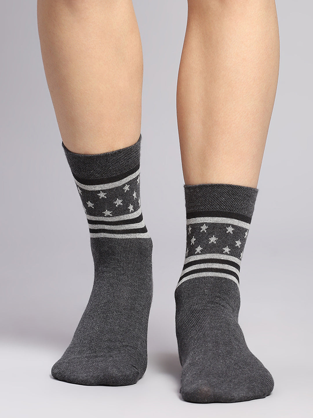Men Cotton Blend Self Design Crew Length Socks (Pack of 3)
