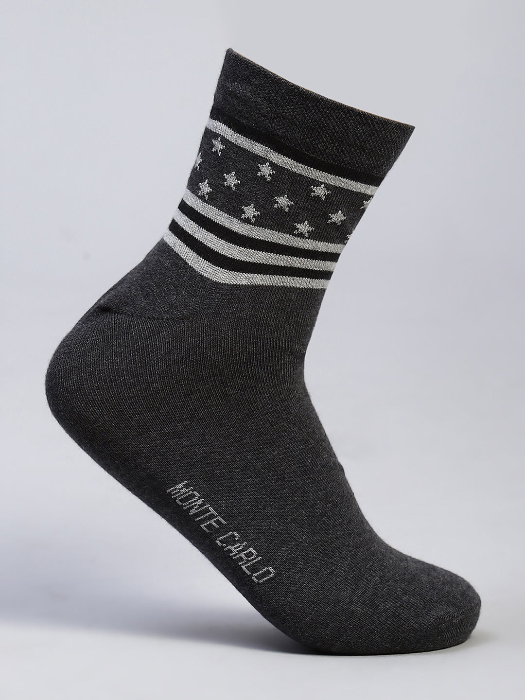 Men Cotton Blend Self Design Crew Length Socks (Pack of 3)
