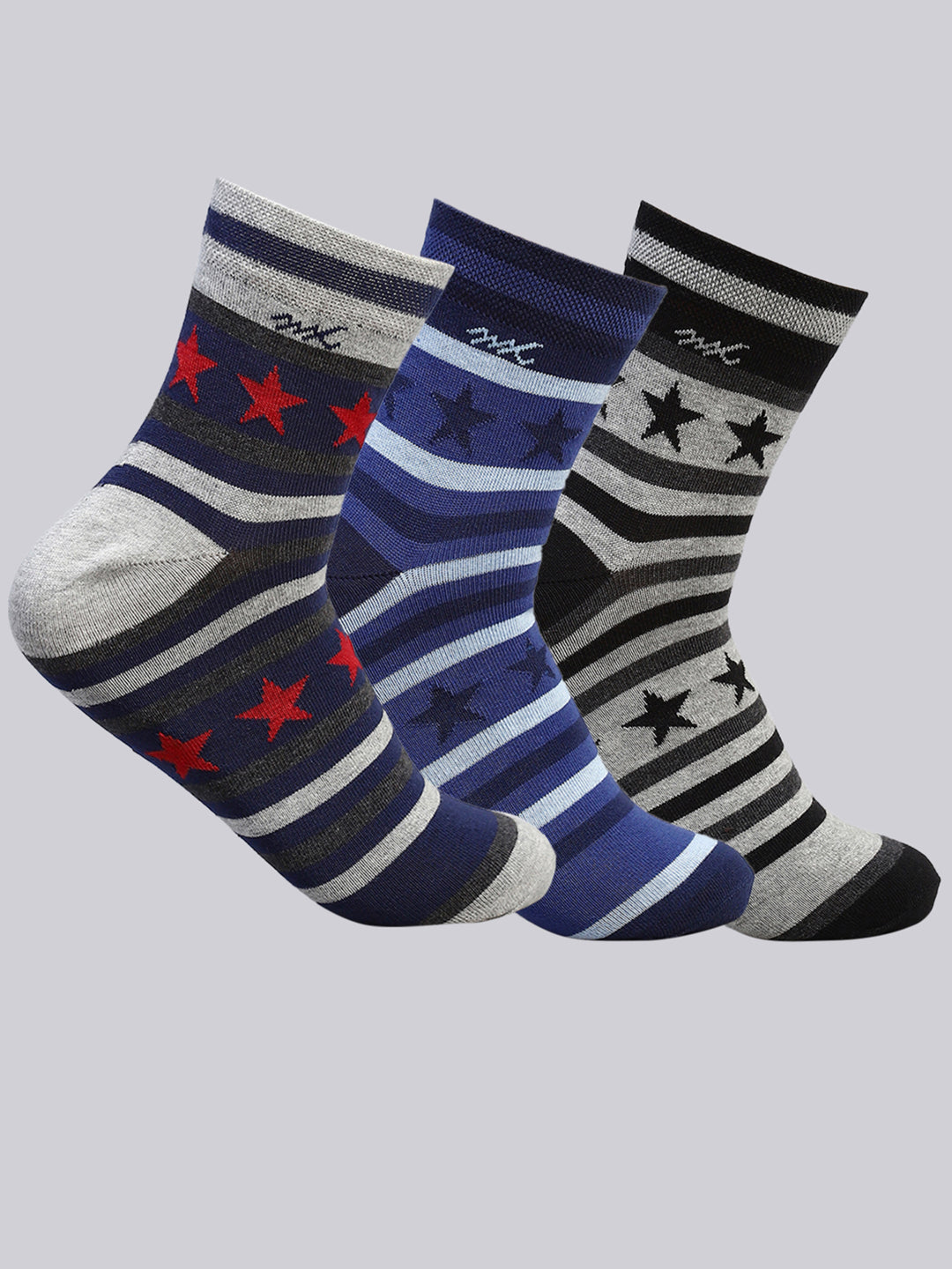 Men Cotton Blend Self Design Crew Length Socks (Pack of 3)
