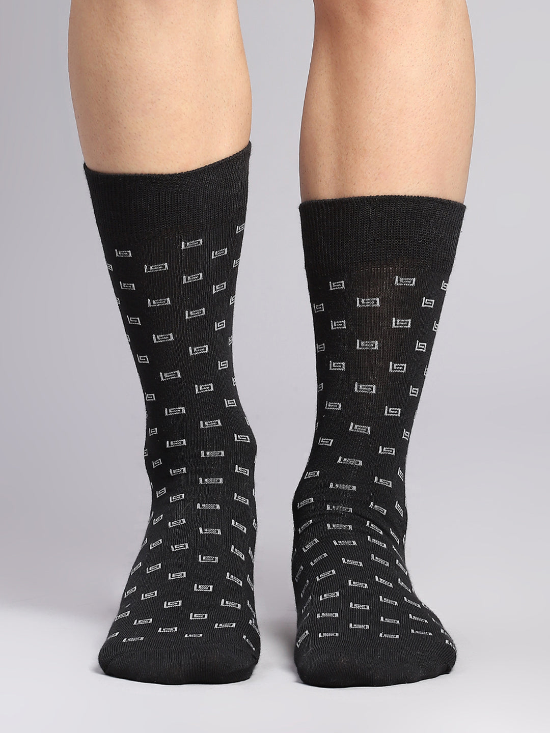 Men Cotton Blend Self Design Calf Length Socks (Pack of 3)