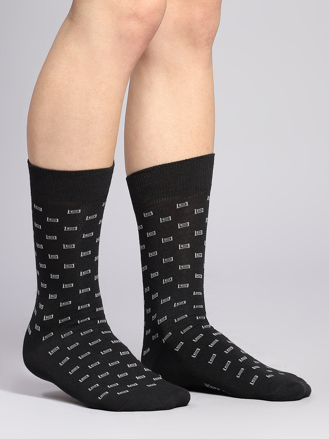 Men Cotton Blend Self Design Calf Length Socks (Pack of 3)