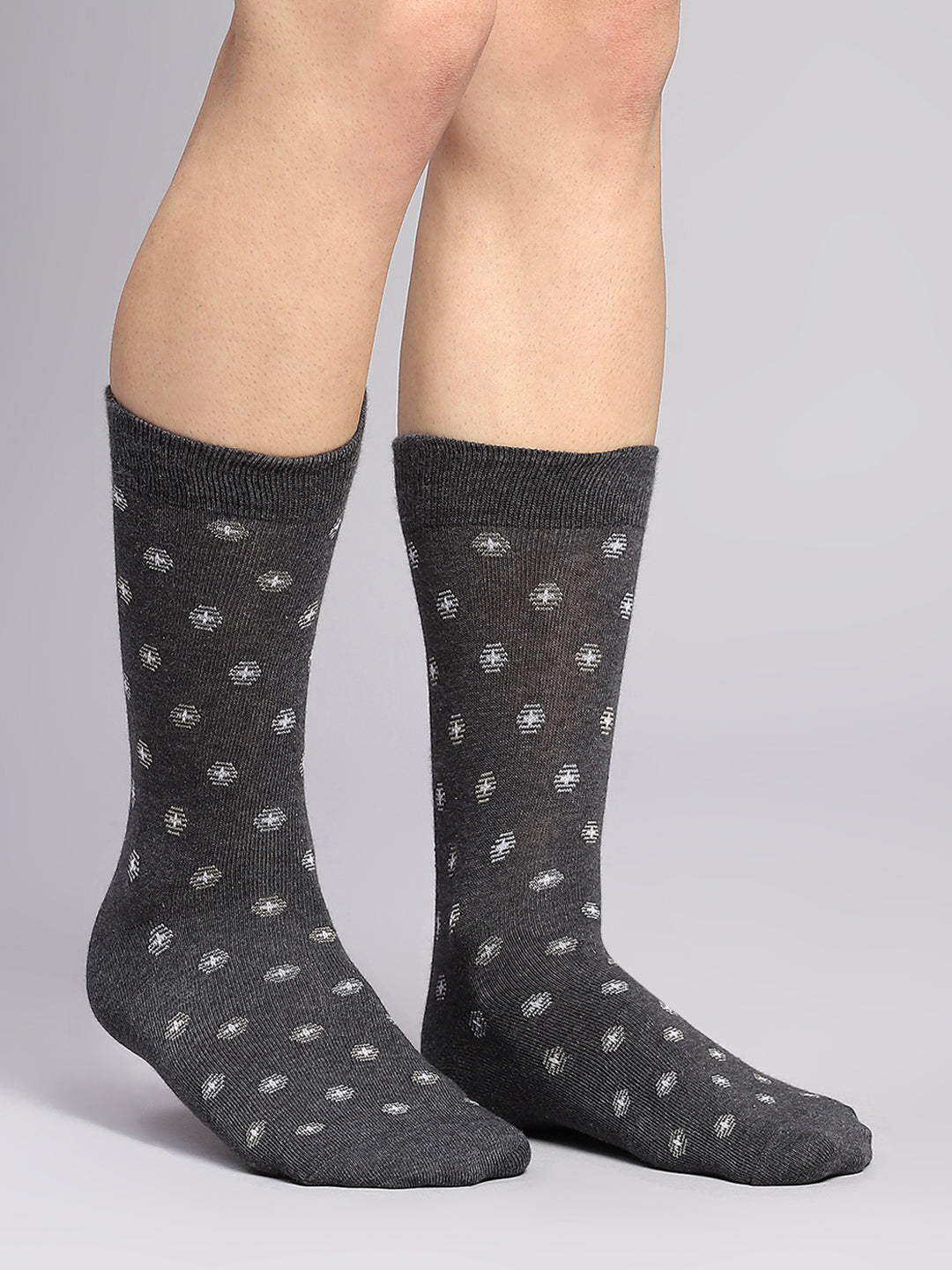 Men Cotton Blend Self Design Calf Length Socks (Pack of 3)