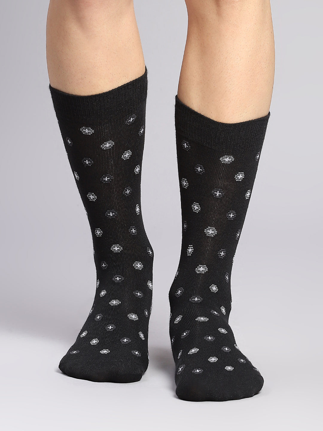 Men Cotton Blend Self Design Calf Length Socks (Pack of 3)