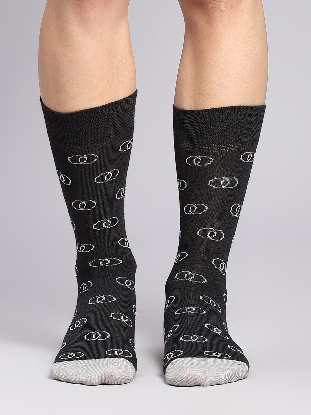 Men Cotton Blend Self Design Calf Length Socks (Pack of 3)