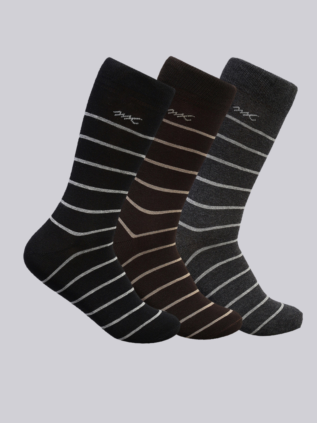 Men Cotton Blend Self Design Calf Length Socks (Pack of 3)