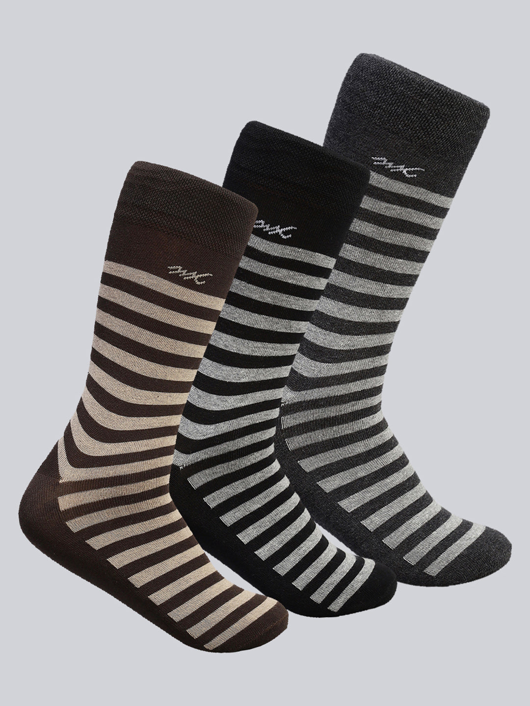 Men Cotton Blend Self Design Calf Length Socks (Pack of 3)