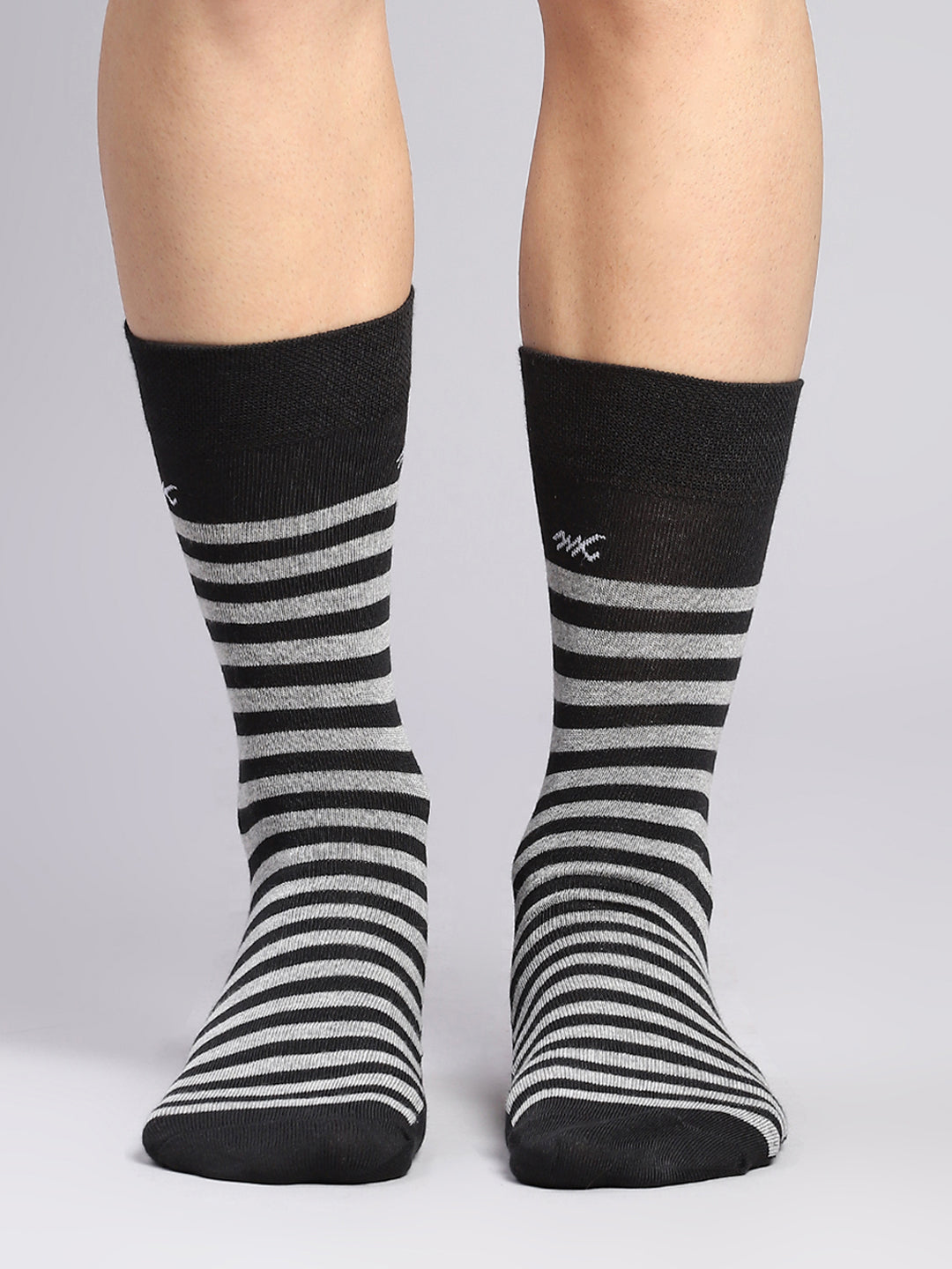 Men Cotton Blend Self Design Calf Length Socks (Pack of 3)