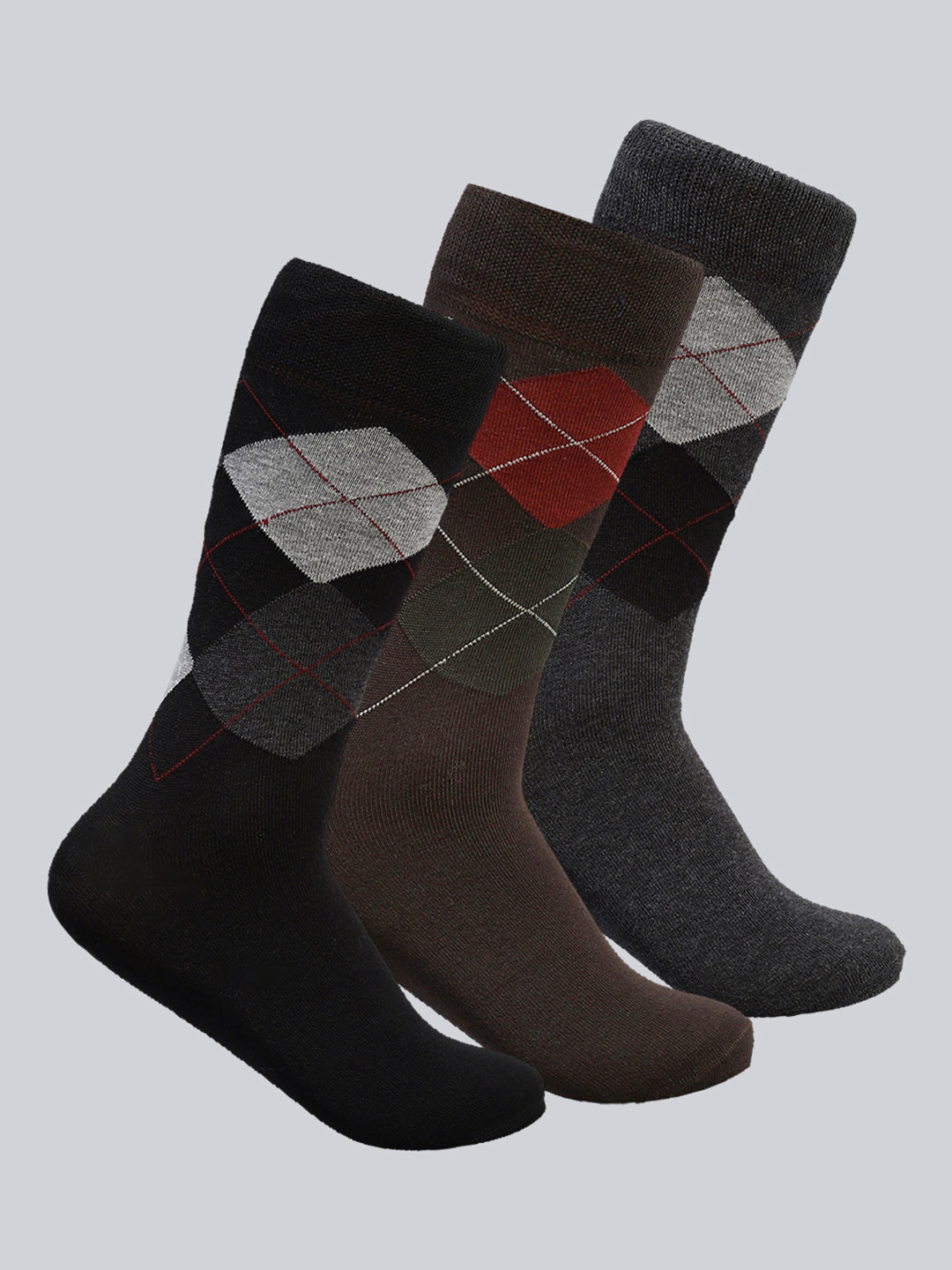 Men Cotton Blend Self Design Calf Length Socks (Pack of 3)