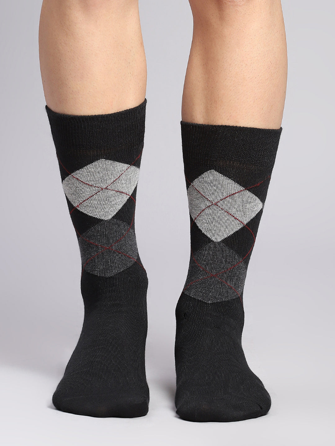 Men Cotton Blend Self Design Calf Length Socks (Pack of 3)